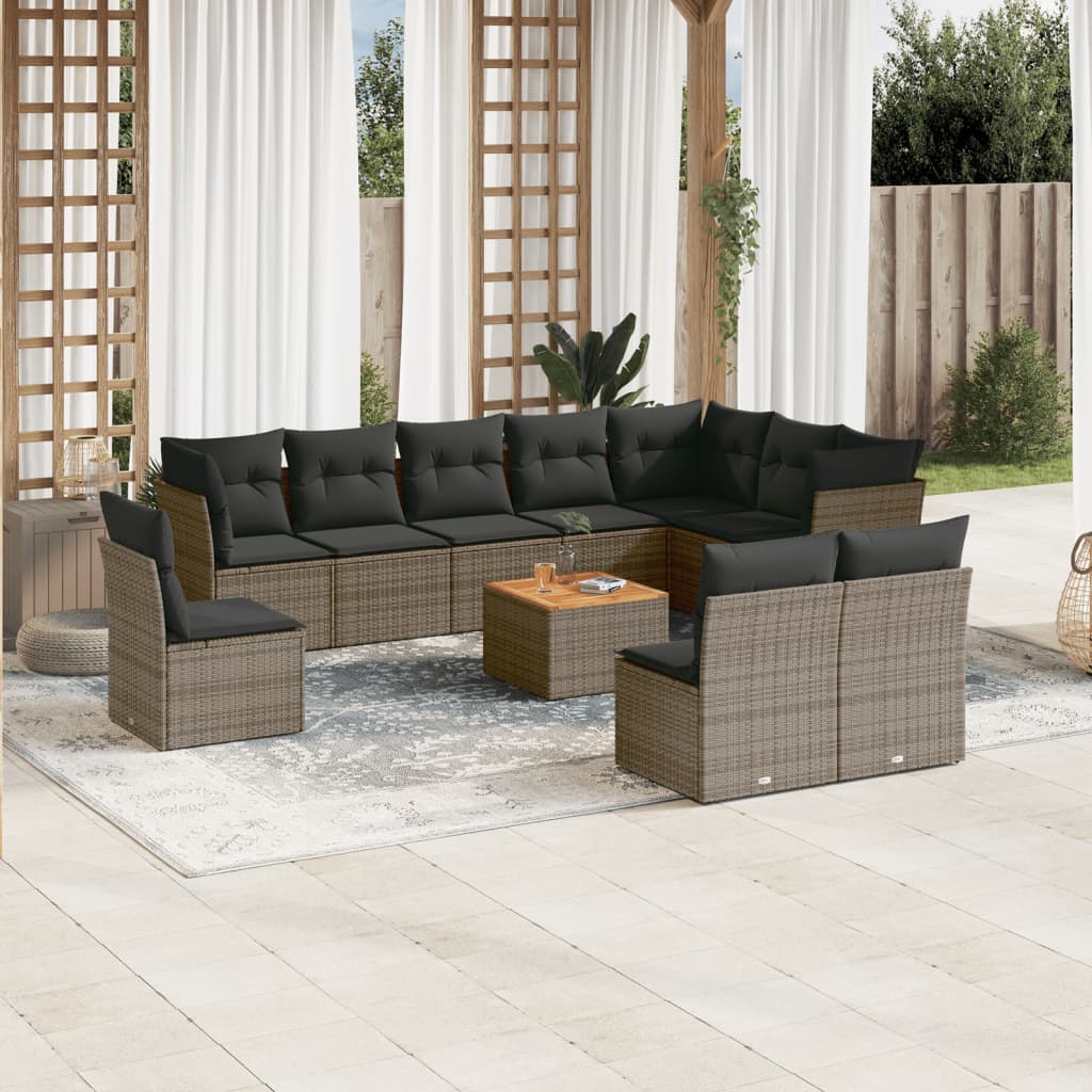 JUNG Vida 11-tlg. Garten-Sofagarnitur mit Kissen Grau Poly Rattan
