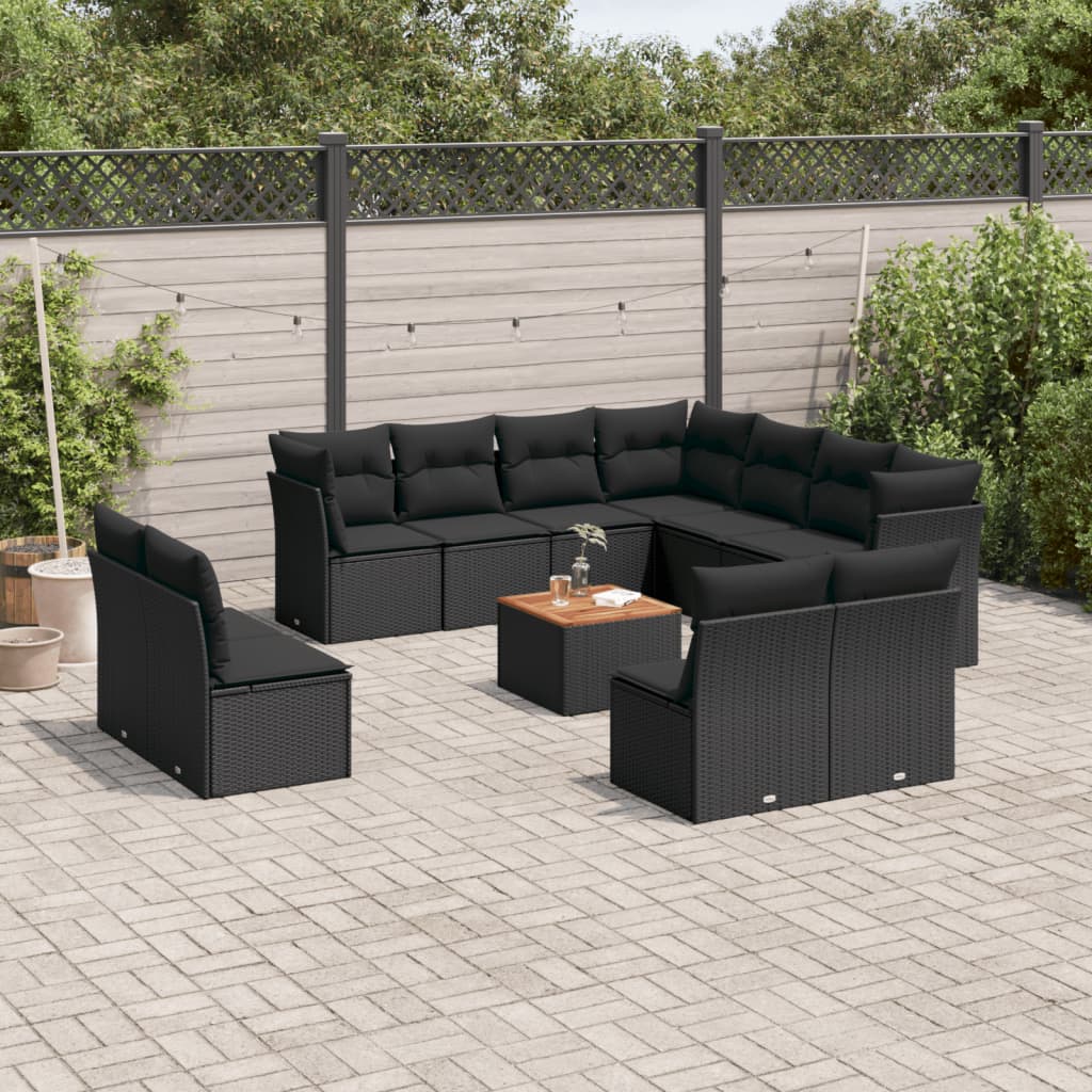 JUNG Vida 12-tlg. Garten-Sofagarnitur mit Kissen Schwarz Poly Rattan