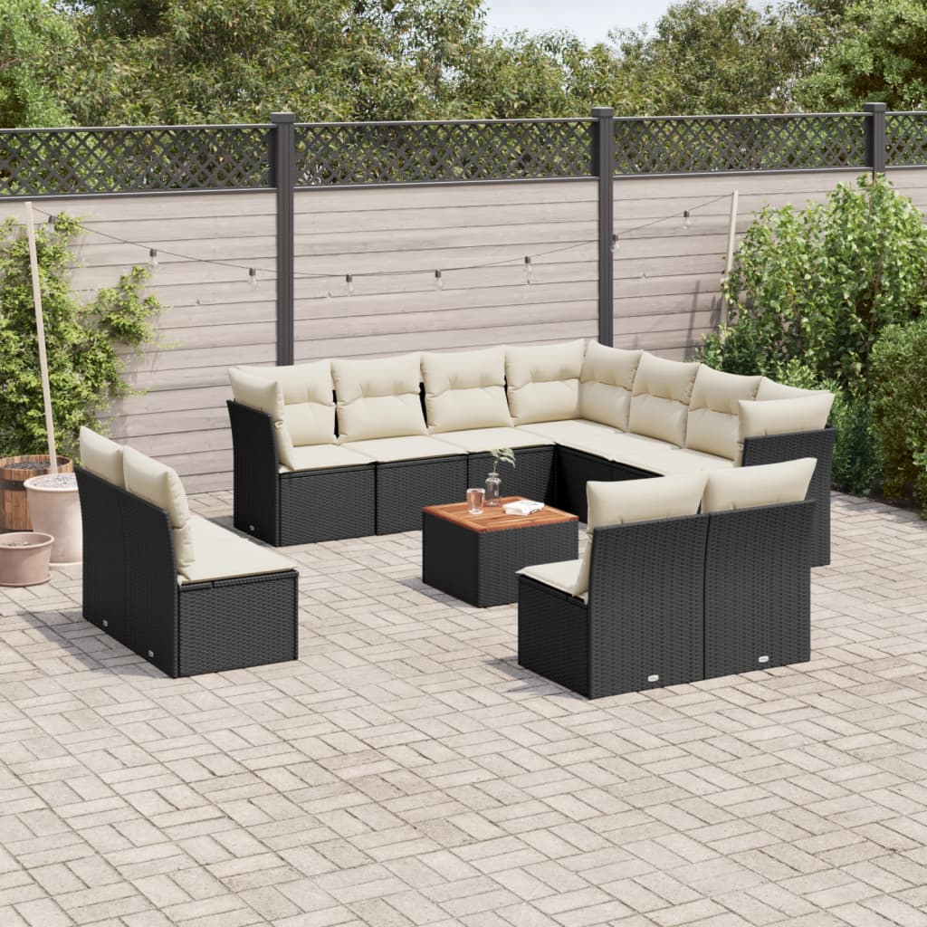 JUNG Vida 12-tlg. Garten-Sofagarnitur mit Kissen Schwarz Poly Rattan