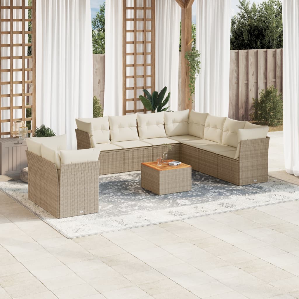 JUNG Vida 10-tlg. Garten-Sofagarnitur mit Kissen Beige Poly Rattan