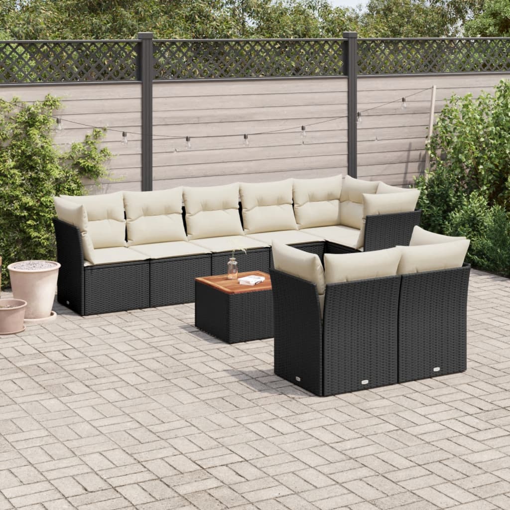 JUNG Vida 9-tlg. Garten-Sofagarnitur mit Kissen Schwarz Poly Rattan