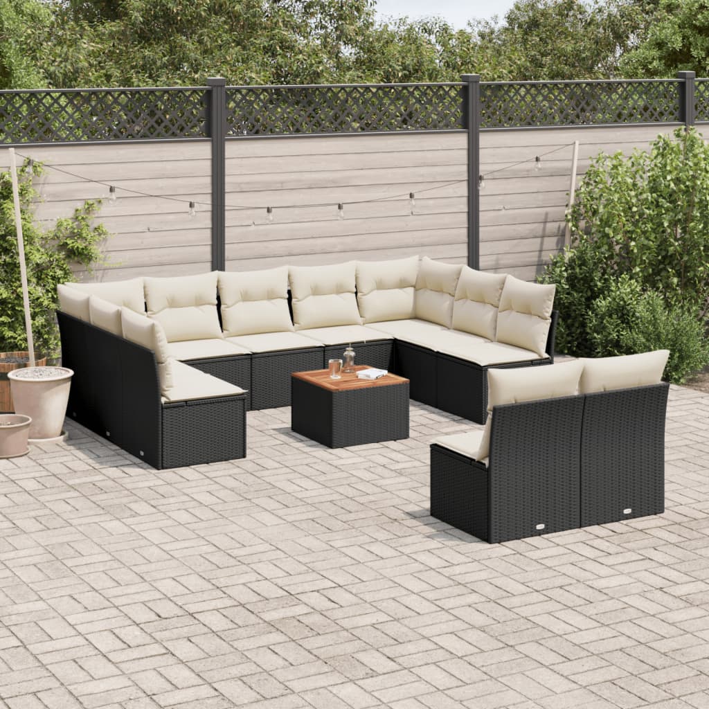 JUNG Vida 12-tlg. Garten-Sofagarnitur mit Kissen Schwarz Poly Rattan