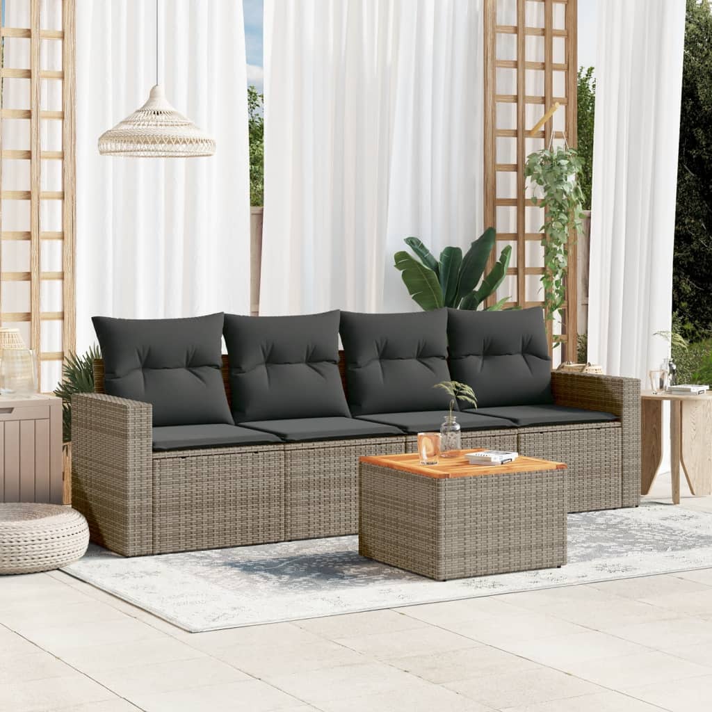 JUNG Vida 5-tlg. Garten-Sofagarnitur mit Kissen Grau Poly Rattan