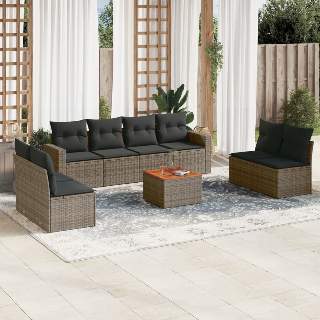 JUNG Vida 9-tlg. Garten-Sofagarnitur mit Kissen Grau Poly Rattan