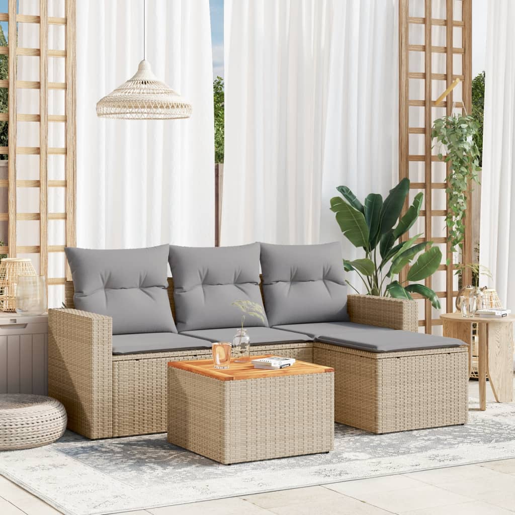 JUNG Vida 5-tlg. Garten-Sofagarnitur mit Kissen Beige Poly Rattan
