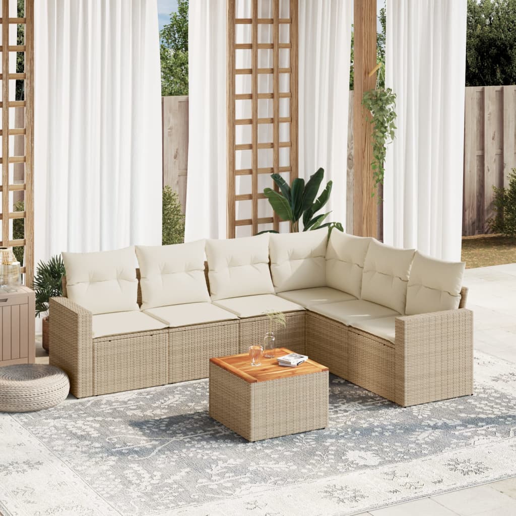 JUNG Vida 7-tlg. Garten-Sofagarnitur mit Kissen Beige Poly Rattan