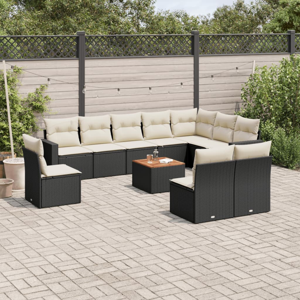 JUNG Vida 11-tlg. Garten-Sofagarnitur mit Kissen Schwarz Poly Rattan