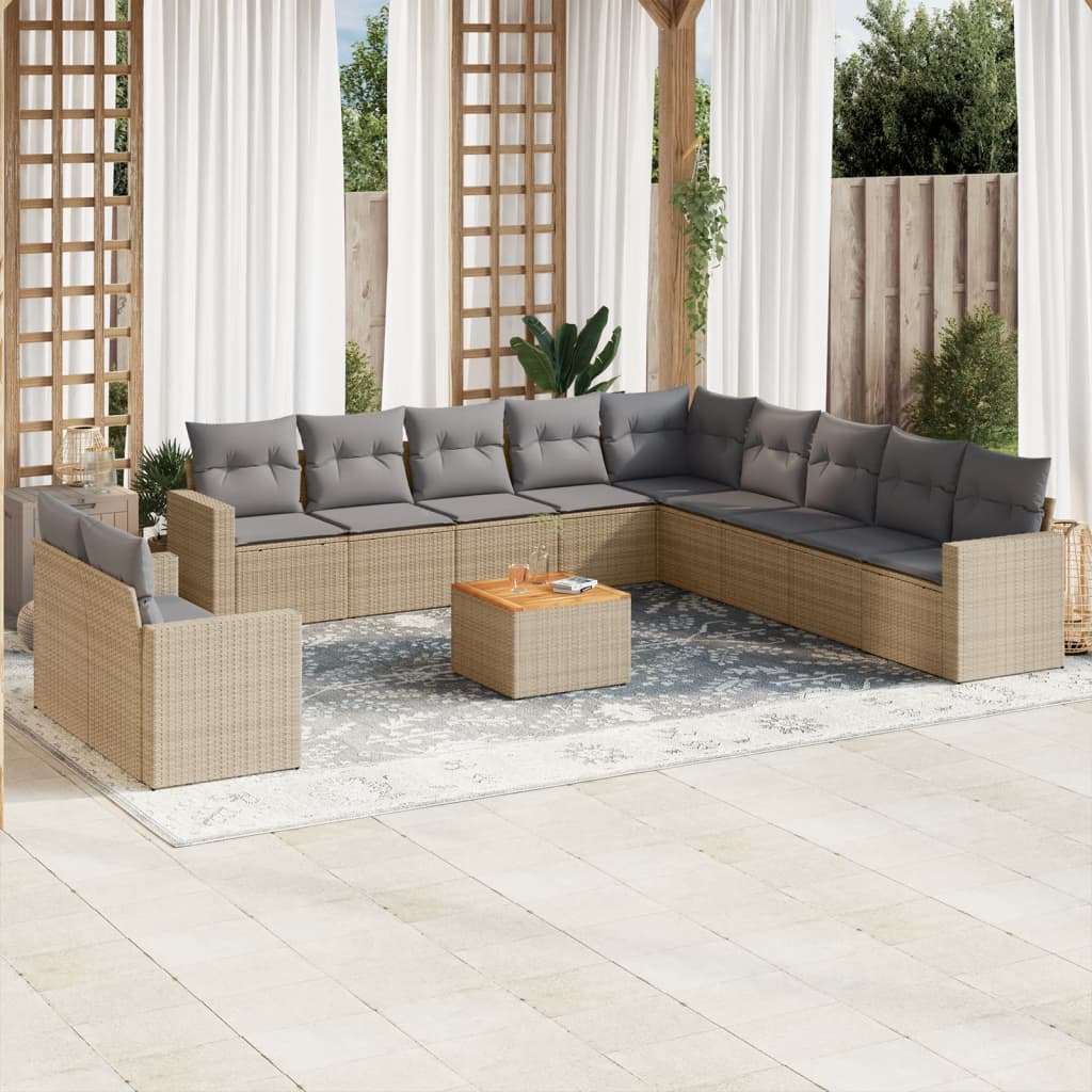 JUNG Vida 12-tlg. Garten-Sofagarnitur mit Kissen Beige Poly Rattan
