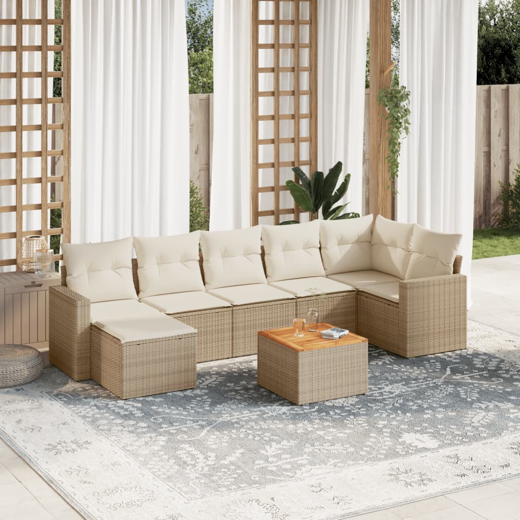 JUNG Vida 8-tlg. Garten-Sofagarnitur mit Kissen Beige Poly Rattan
