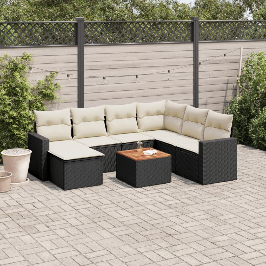JUNG Vida 8-tlg. Garten-Sofagarnitur mit Kissen Schwarz Poly Rattan
