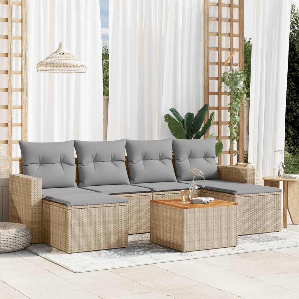 JUNG Vida 7-tlg. Garten-Sofagarnitur mit Kissen Beige Poly Rattan