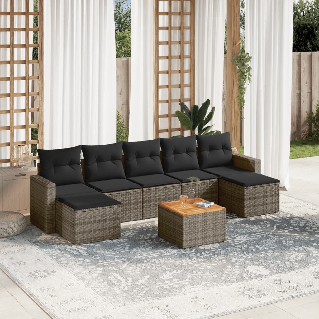 JUNG Vida 8-tlg. Garten-Sofagarnitur mit Kissen Grau Poly Rattan