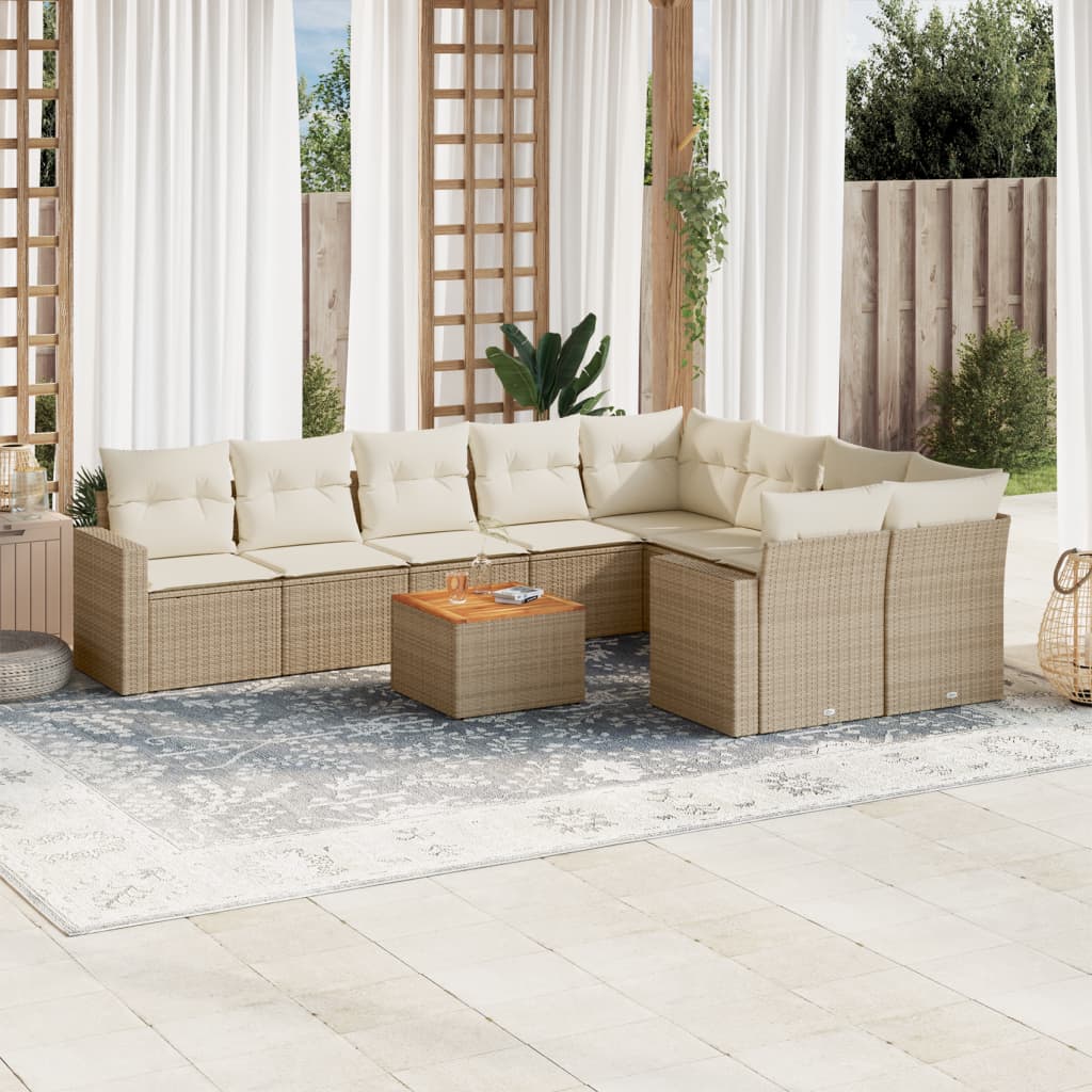 JUNG Vida 10-tlg. Garten-Sofagarnitur mit Kissen Beige Poly Rattan