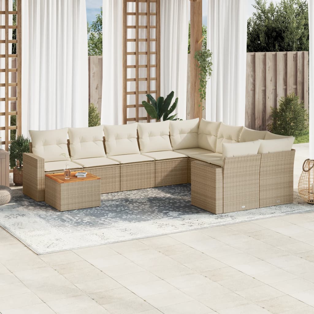 JUNG Vida 10-tlg. Garten-Sofagarnitur mit Kissen Beige Poly Rattan