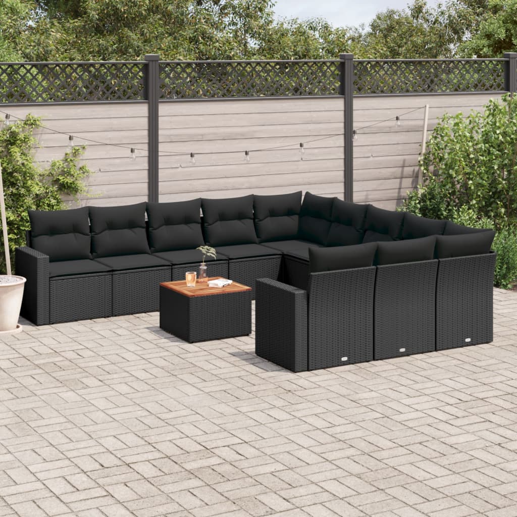 JUNG Vida 12-tlg. Garten-Sofagarnitur mit Kissen Schwarz Poly Rattan