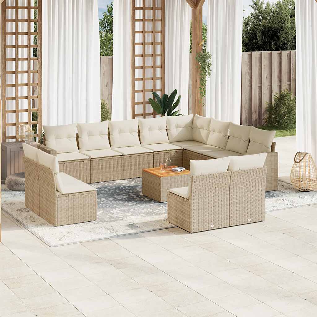 JUNG Vida 13-tlg. Garten-Sofagarnitur mit Kissen Beige Poly Rattan