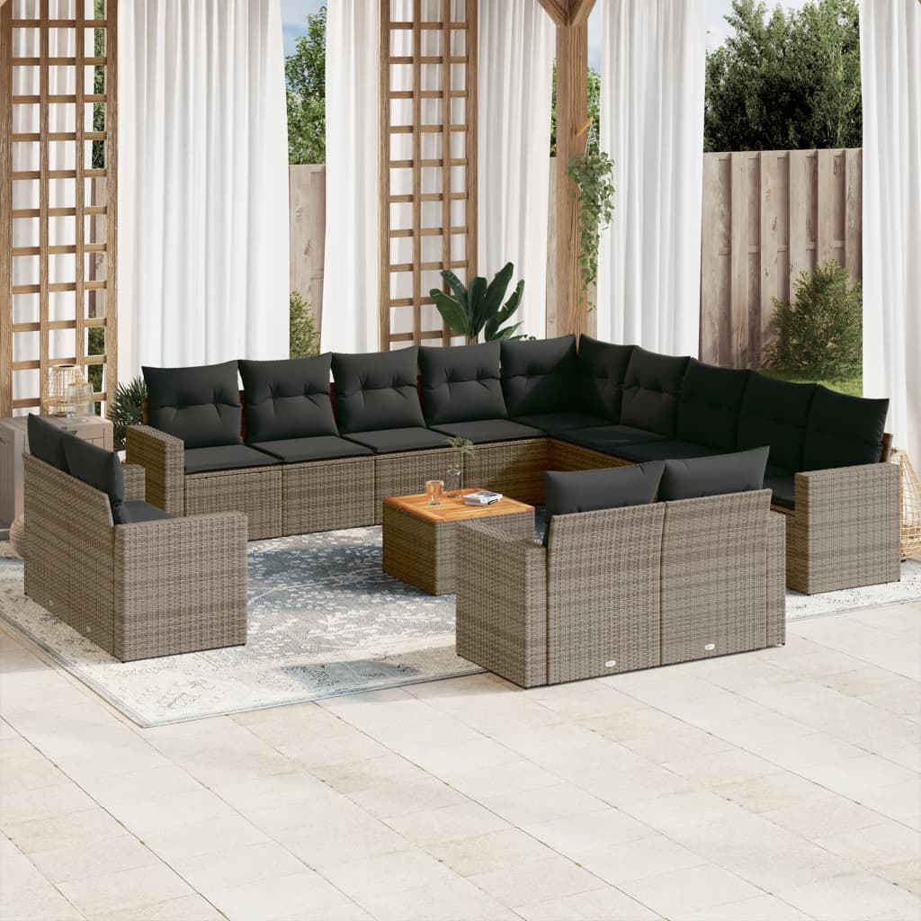 JUNG Vida 14-tlg. Garten-Sofagarnitur mit Kissen Grau Poly Rattan