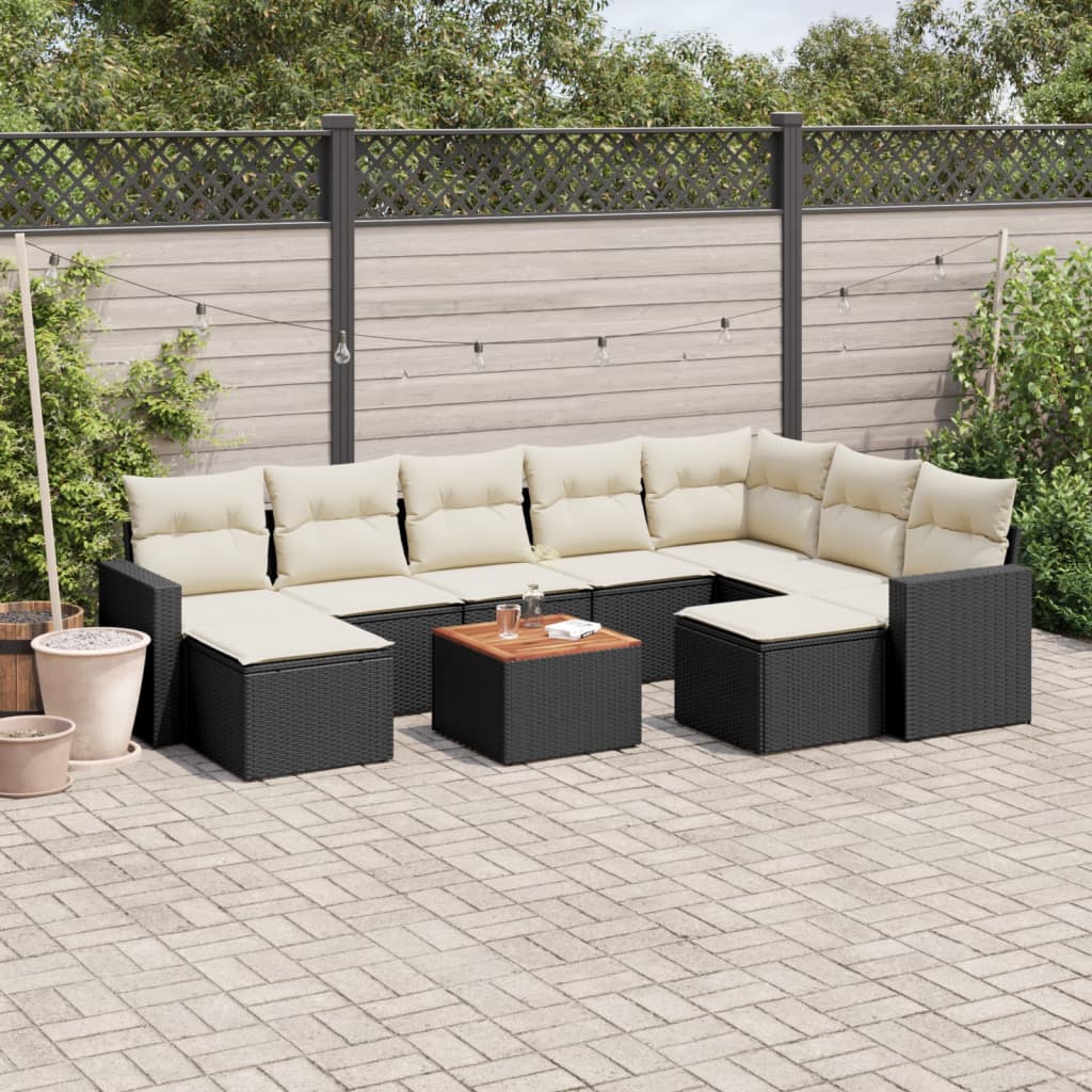 JUNG Vida 10-tlg. Garten-Sofagarnitur mit Kissen Schwarz Poly Rattan
