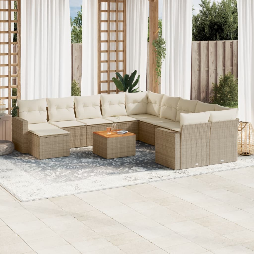 JUNG Vida 12-tlg. Garten-Sofagarnitur mit Kissen Beige Poly Rattan