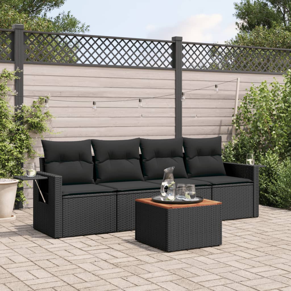JUNG Vida 5-tlg. Garten-Sofagarnitur mit Kissen Schwarz Poly Rattan