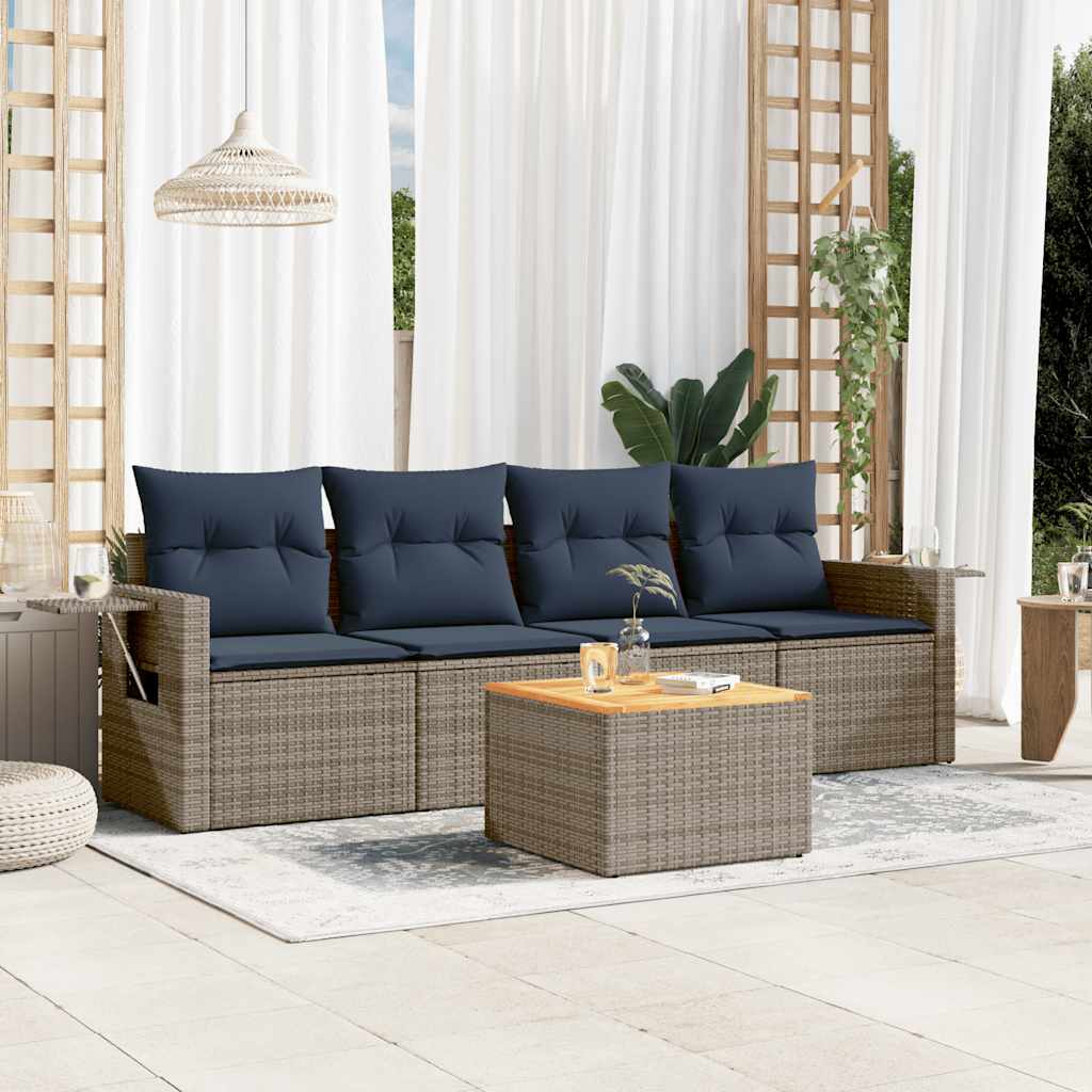 JUNG Vida 5-teiliges Gartensofa-Set mit Kissen, grau, Polyrattan