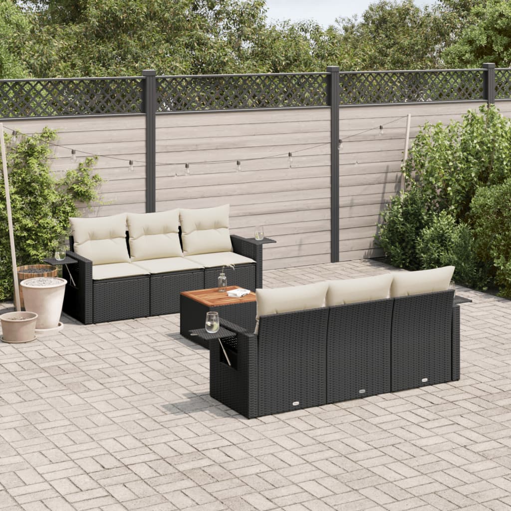 JUNG Vida 7-tlg. Garten-Sofagarnitur mit Kissen Schwarz Poly Rattan