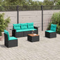JUNG Vida 6-teiliges Gartensofa-Set mit Kissen, schwarzes Polyrattan