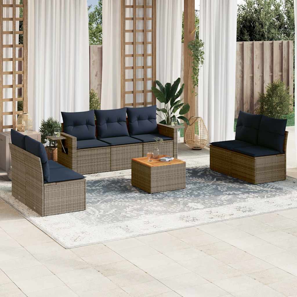 JUNG Vida 8-teiliges Gartensofa-Set mit Kissen, grau, Polyrattan