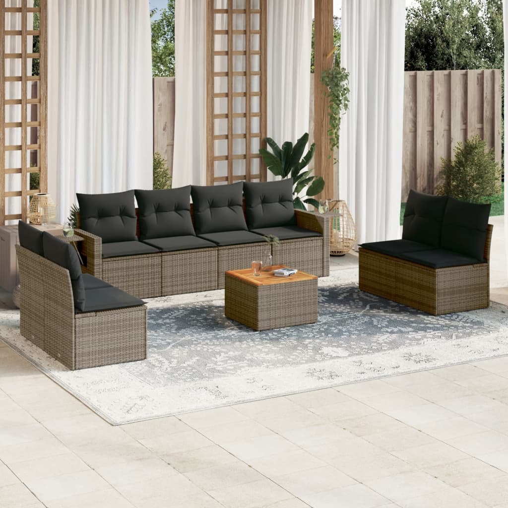 JUNG Vida 9-tlg. Garten-Sofagarnitur mit Kissen Grau Poly Rattan
