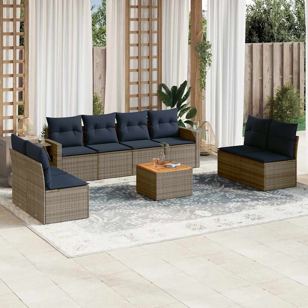 JUNG Vida 9-teiliges Gartensofa-Set mit Kissen, grau, Polyrattan