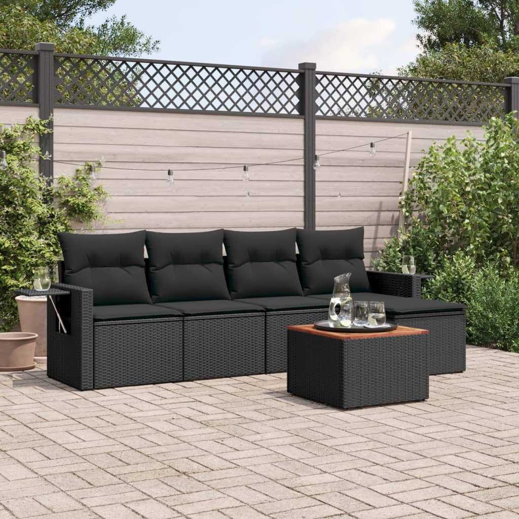JUNG Vida 6-tlg. Garten-Sofagarnitur mit Kissen Schwarz Poly Rattan