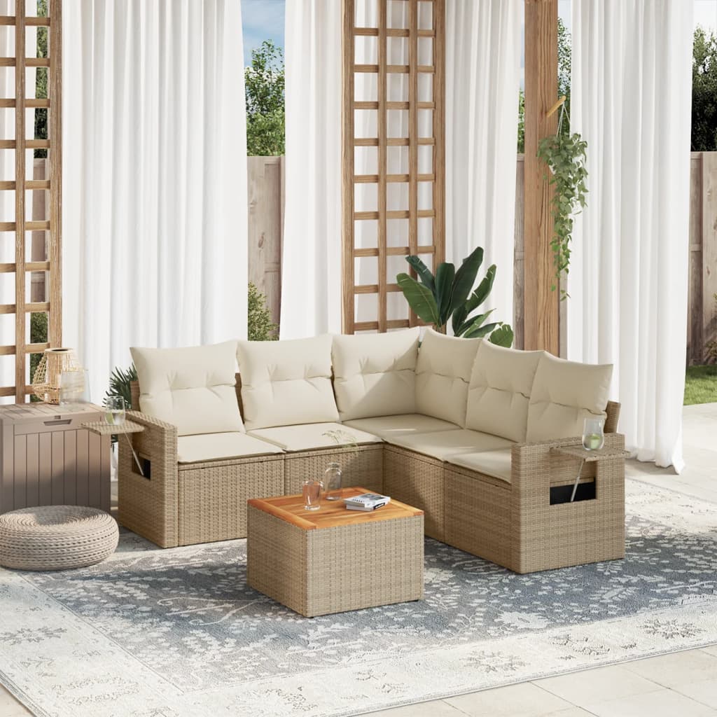 JUNG Vida 6-tlg. Garten-Sofagarnitur mit Kissen Beige Poly Rattan