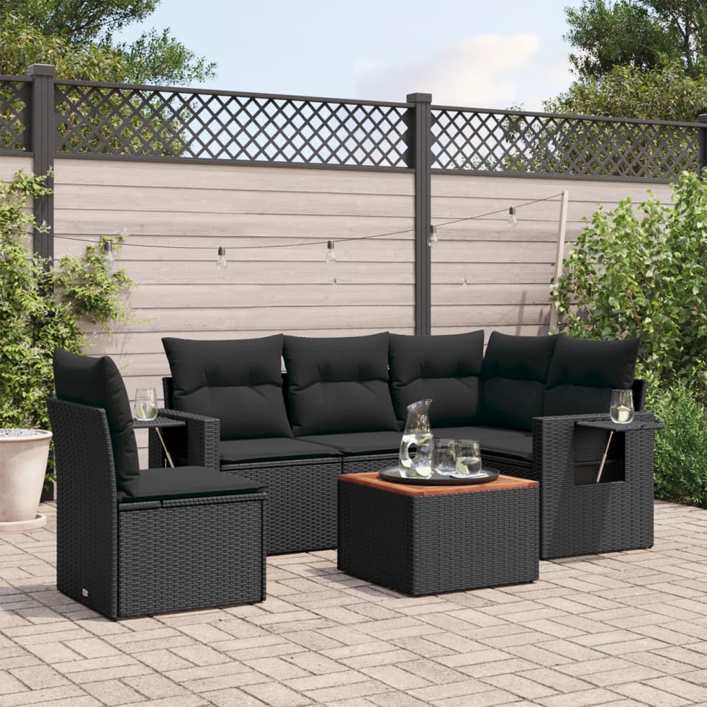 JUNG Vida 6-tlg. Garten-Sofagarnitur mit Kissen Schwarz Poly Rattan
