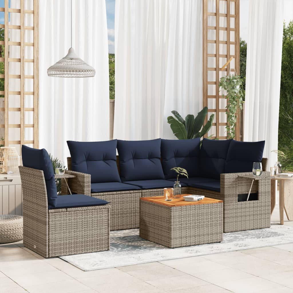 JUNG Vida 6-teiliges Gartensofa-Set mit Kissen, grau, Polyrattan