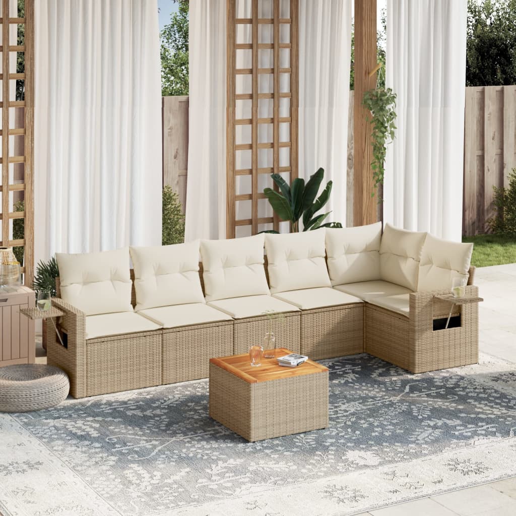 JUNG Vida 7-tlg. Garten-Sofagarnitur mit Kissen Beige Poly Rattan