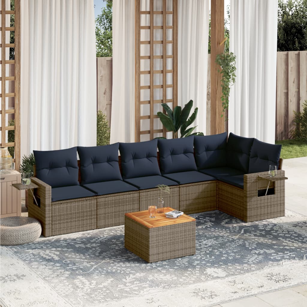 JUNG Vida 7-teiliges Gartensofa-Set mit Kissen, grau, Polyrattan