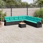 JUNG Vida 10-teiliges Gartensofa-Set mit Kissen, schwarzes Polyrattan