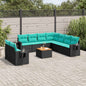 JUNG Vida 10-teiliges Gartensofa-Set mit Kissen, schwarzes Polyrattan