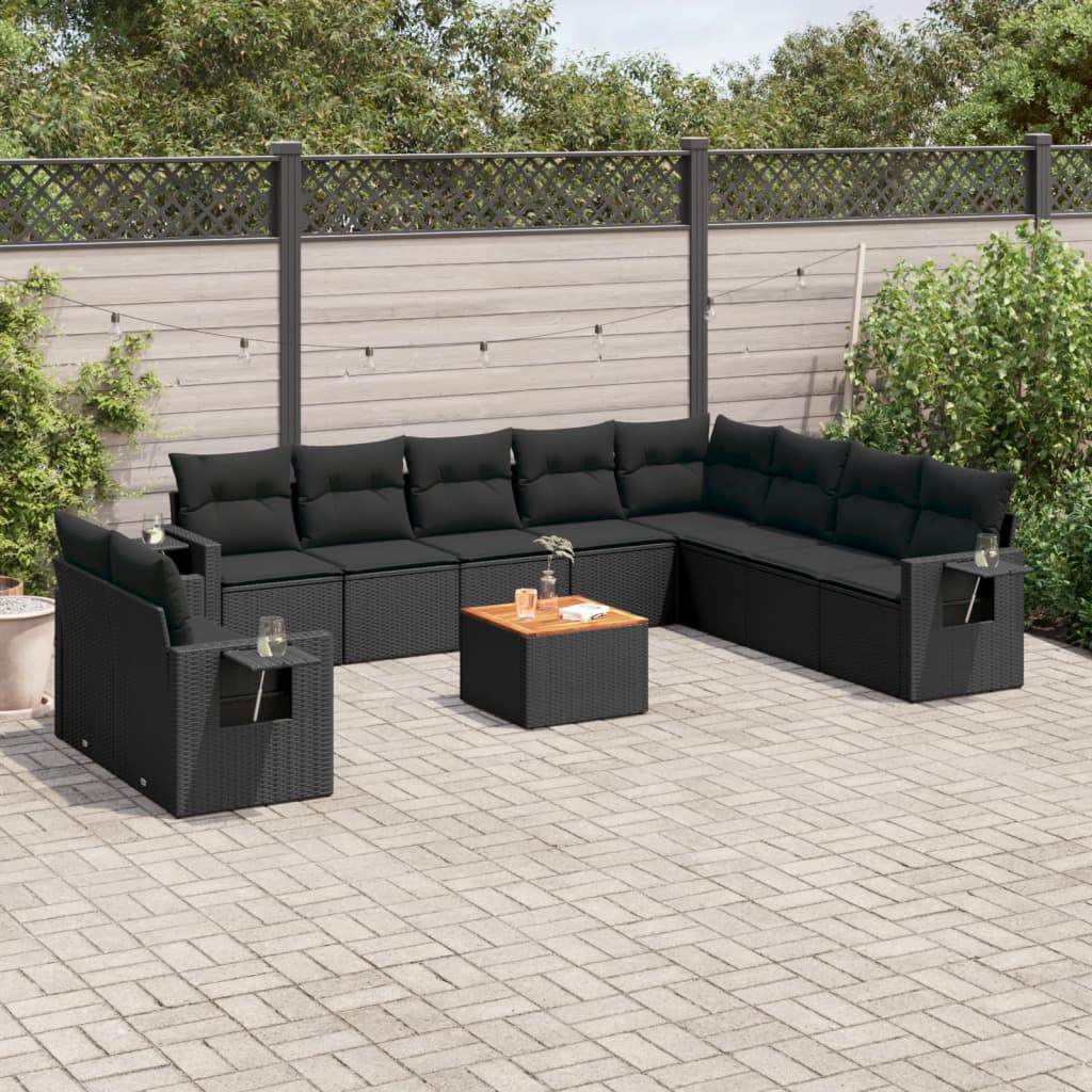 JUNG Vida 11-tlg. Garten-Sofagarnitur mit Kissen Schwarz Poly Rattan