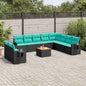 JUNG Vida 11-teiliges Gartensofa-Set mit Kissen, schwarzes Polyrattan