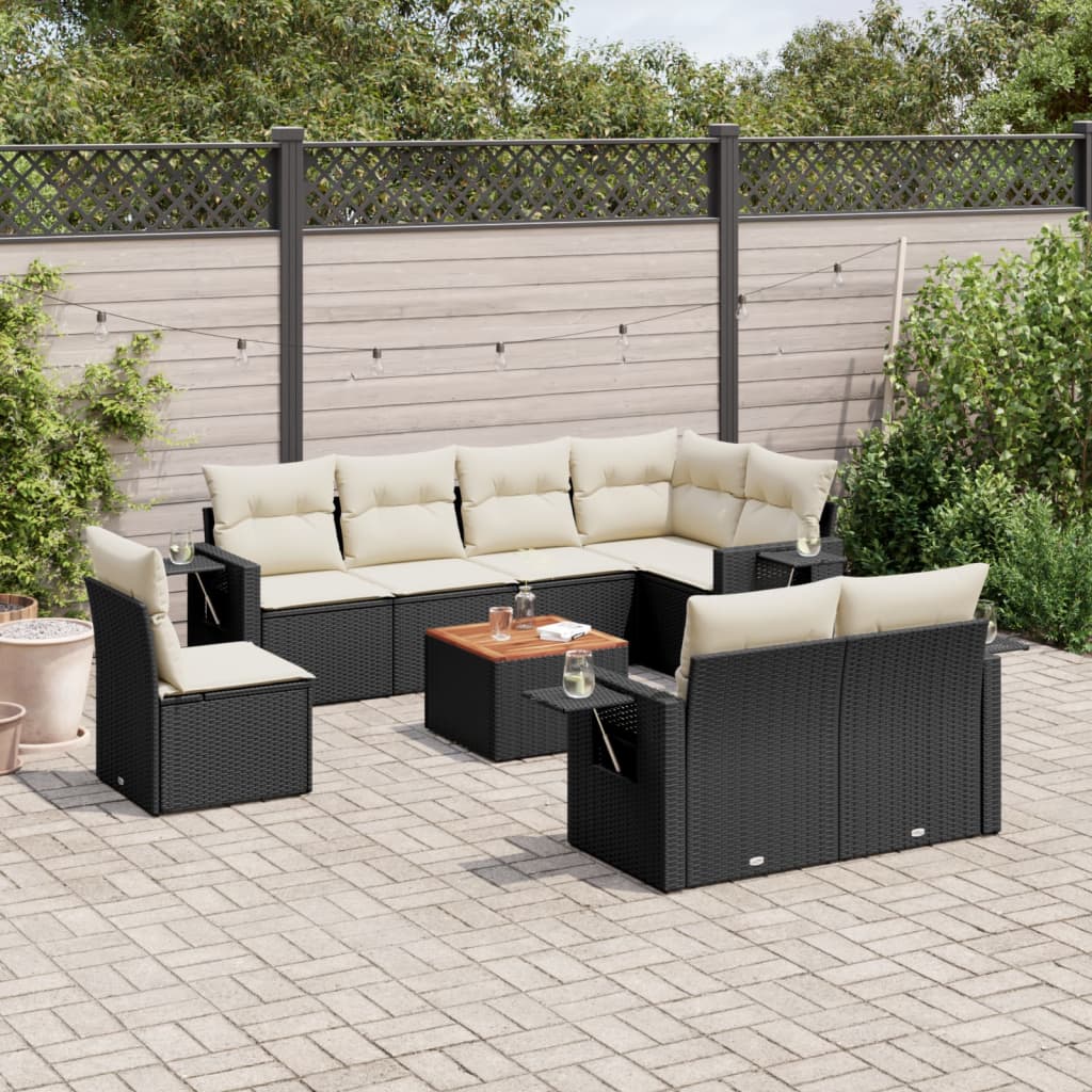 JUNG Vida 9-tlg. Garten-Sofagarnitur mit Kissen Schwarz Poly Rattan