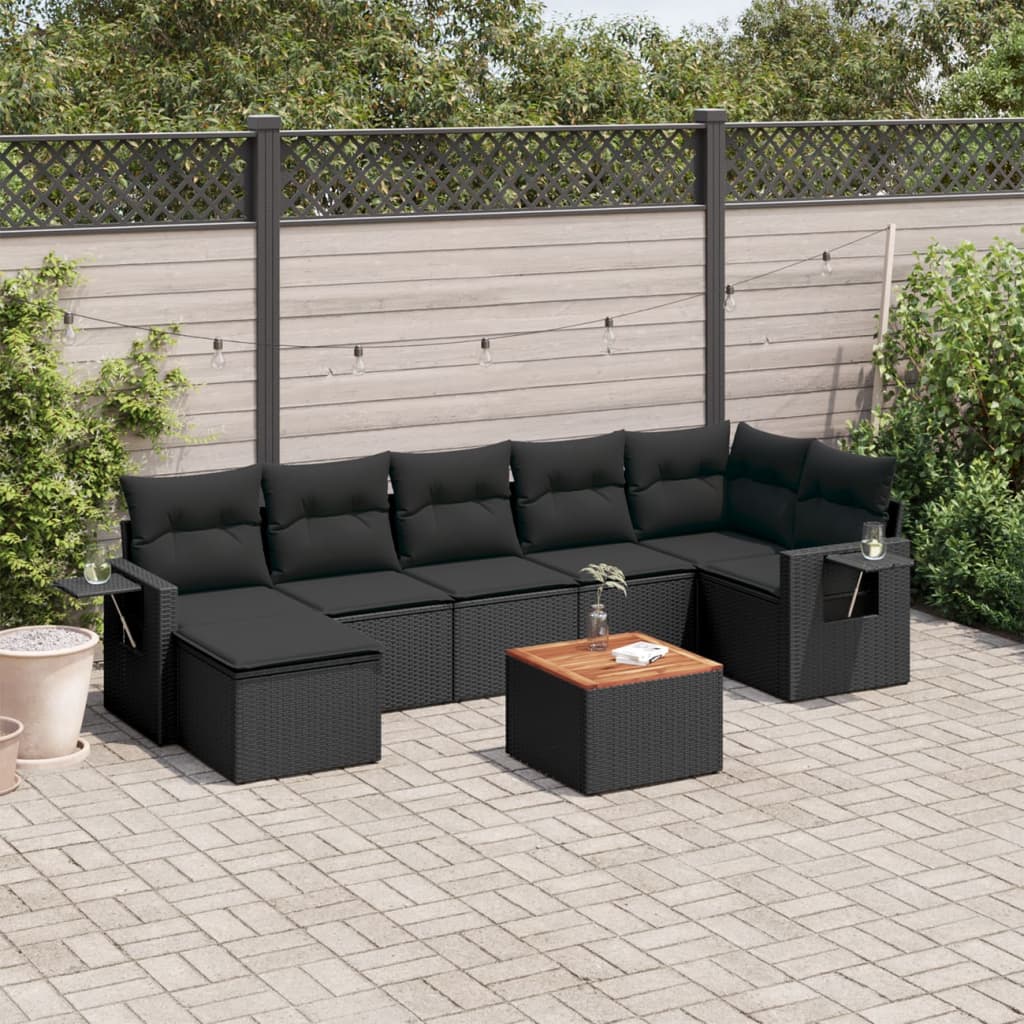 JUNG Vida 8-tlg. Garten-Sofagarnitur mit Kissen Schwarz Poly Rattan
