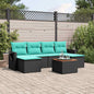 JUNG Vida 7-teiliges Gartensofa-Set mit Kissen, schwarzes Polyrattan