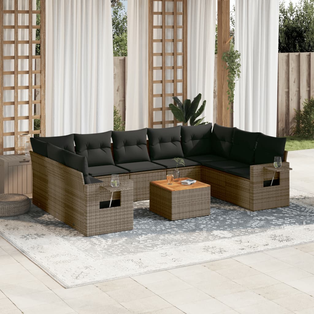 JUNG Vida 10-tlg. Garten-Sofagarnitur mit Kissen Grau Poly Rattan