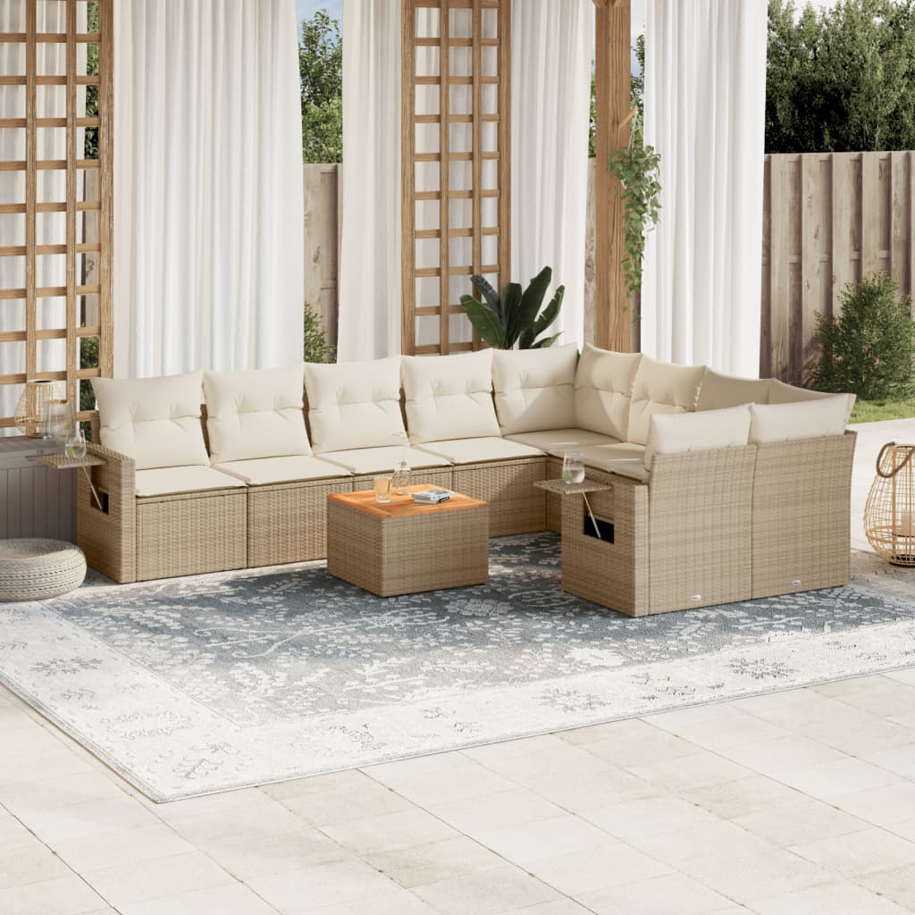 JUNG Vida 10-tlg. Garten-Sofagarnitur mit Kissen Beige Poly Rattan