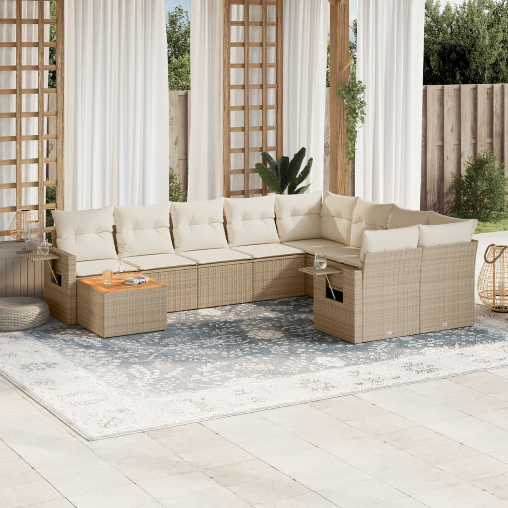 JUNG Vida 10-tlg. Garten-Sofagarnitur mit Kissen Beige Poly Rattan