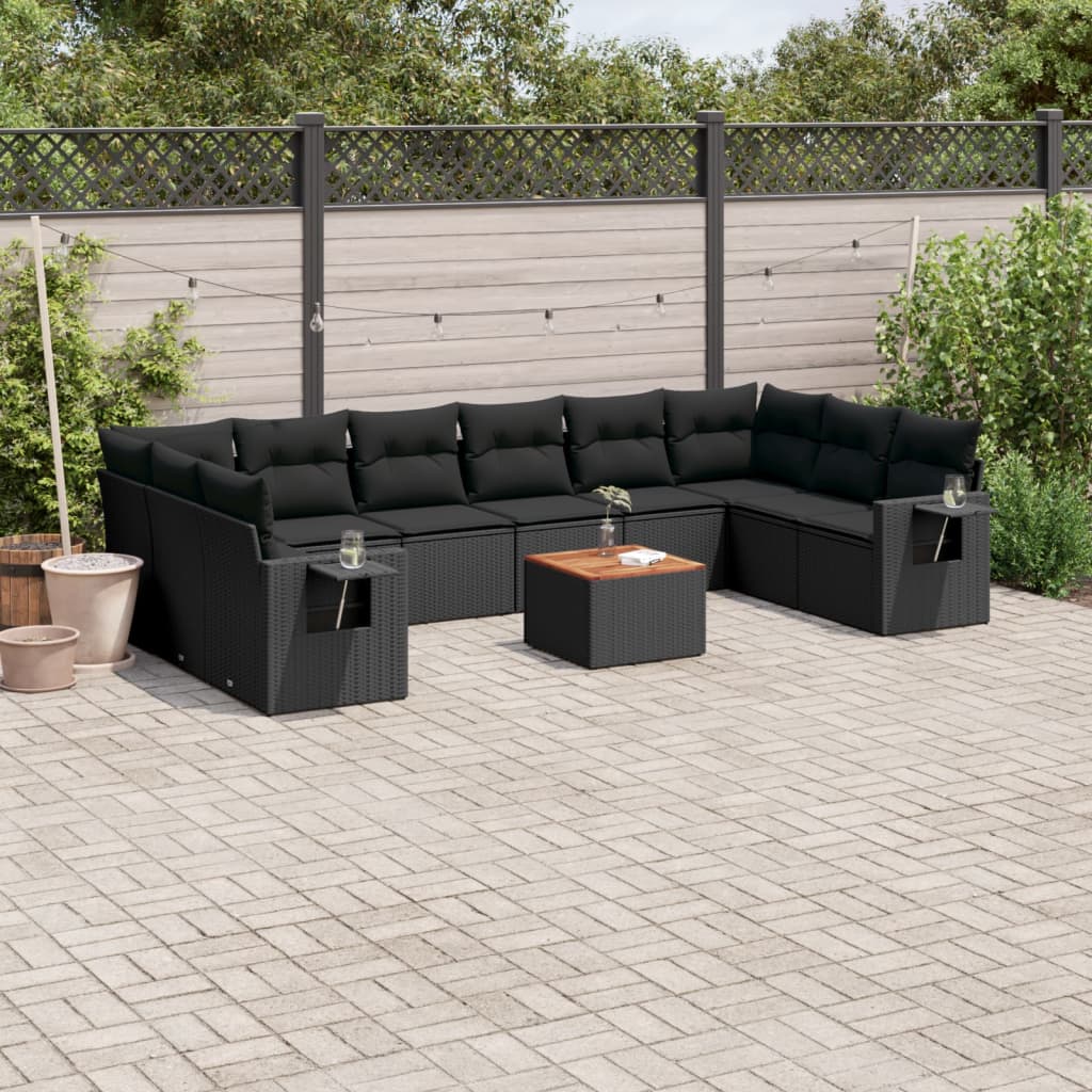 JUNG Vida 11-tlg. Garten-Sofagarnitur mit Kissen Schwarz Poly Rattan