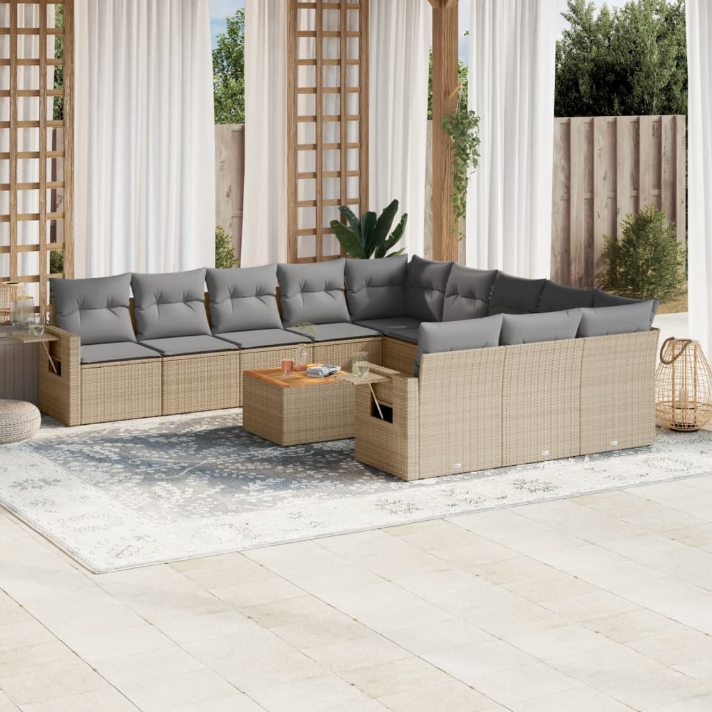 JUNG Vida 12-tlg. Garten-Sofagarnitur mit Kissen Beige Poly Rattan