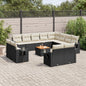 JUNG Vida 13-tlg. Garten-Sofagarnitur mit Kissen Schwarz Poly Rattan