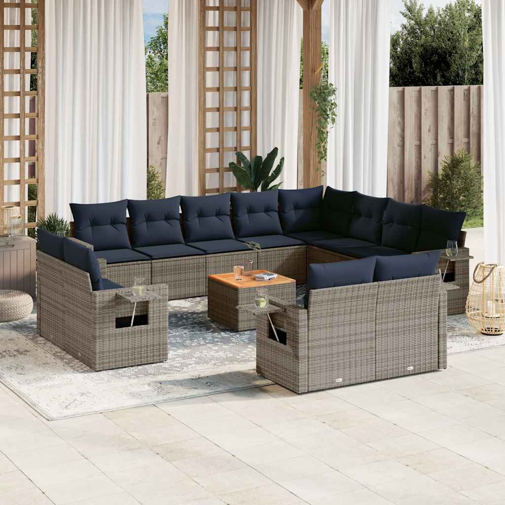 JUNG Vida 13-teiliges Gartensofa-Set mit Kissen, grau, Polyrattan